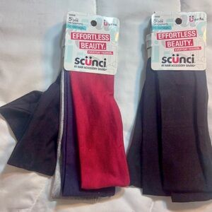 New 2 sets of 5 Scunci Hair Accessories in Black, Red, Navy and Gray
